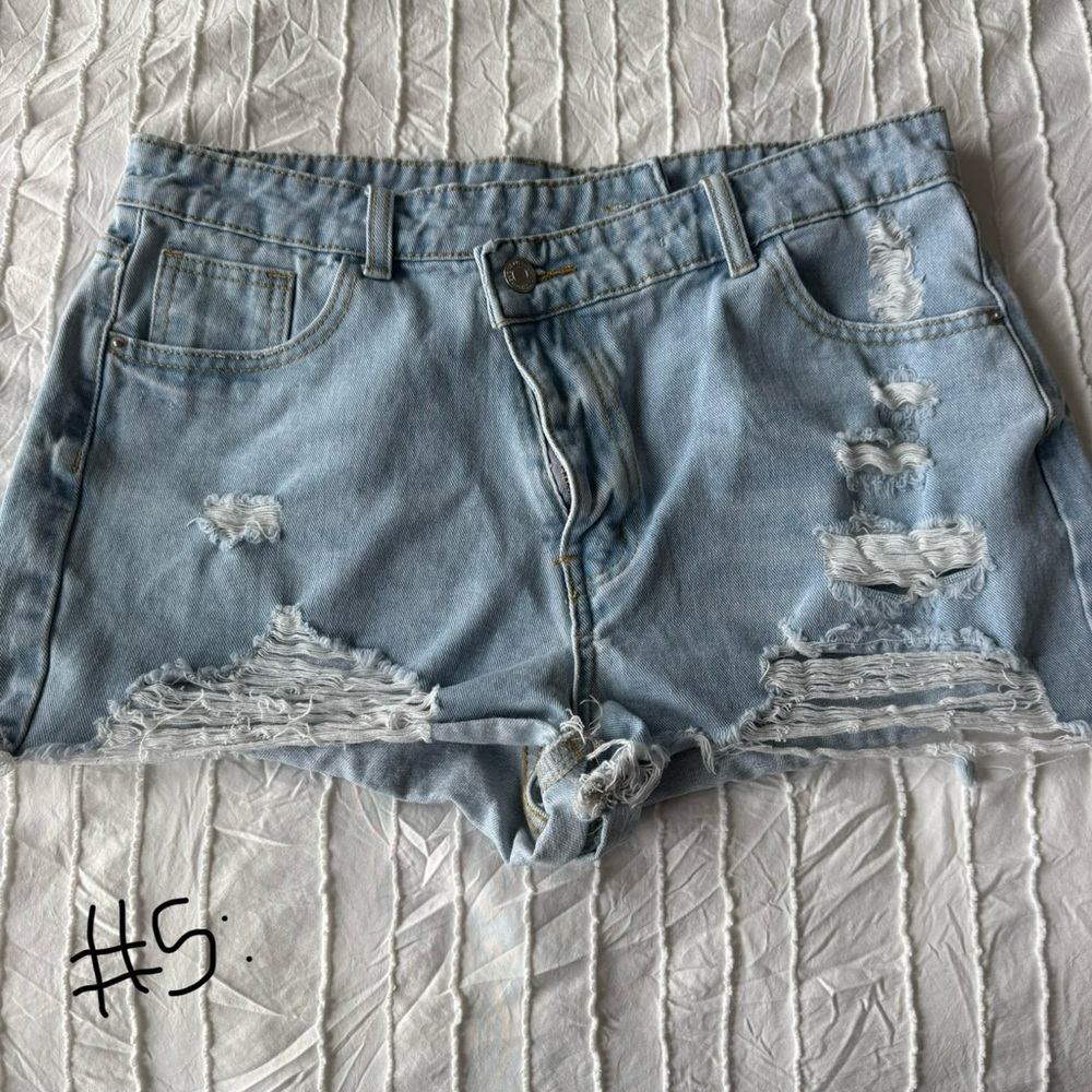 SHEIN Light Blue Ripped Jean Shorts